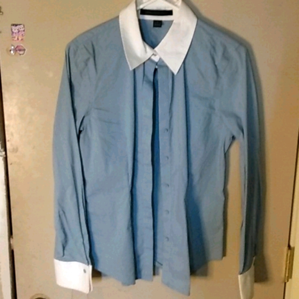 Women's Express baby blue white collar and cuff bu